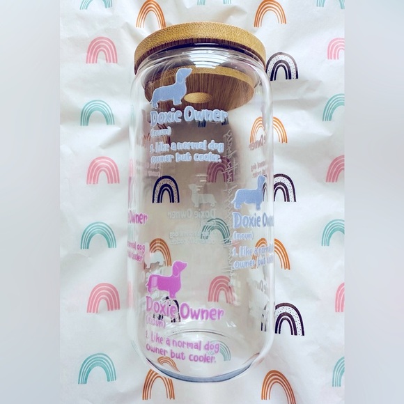 NEW Doxie Owner 16oz Glass Cup with Glass Straw - Picture 1 of 6